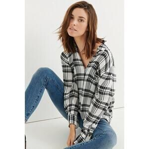 Lucky Brand Blue Bungalow Plaid Button Up Shirt Slouchy Tuxedo Back Size…